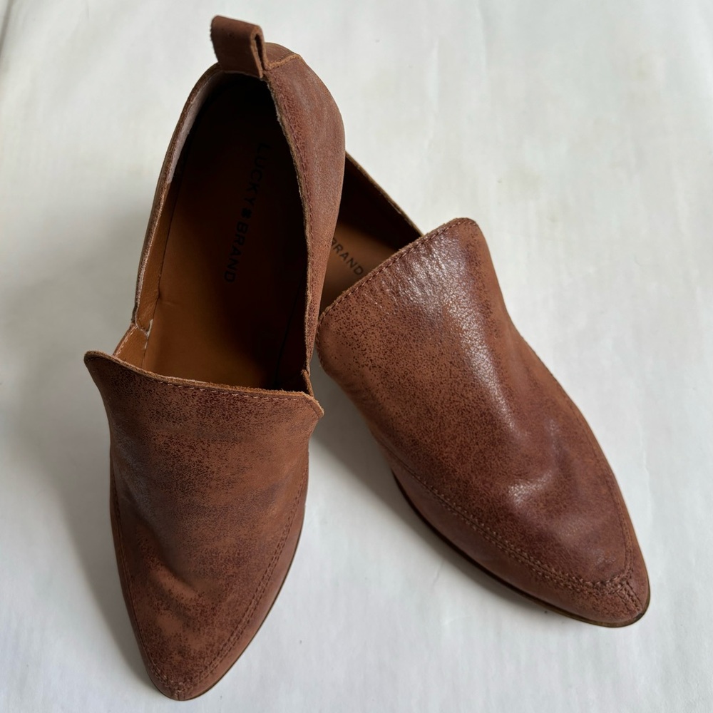 Lucky Brand Mahzan Loafer Slip On Leather Booties Toffee Color Brown Size 9 - Picture 17 of 17